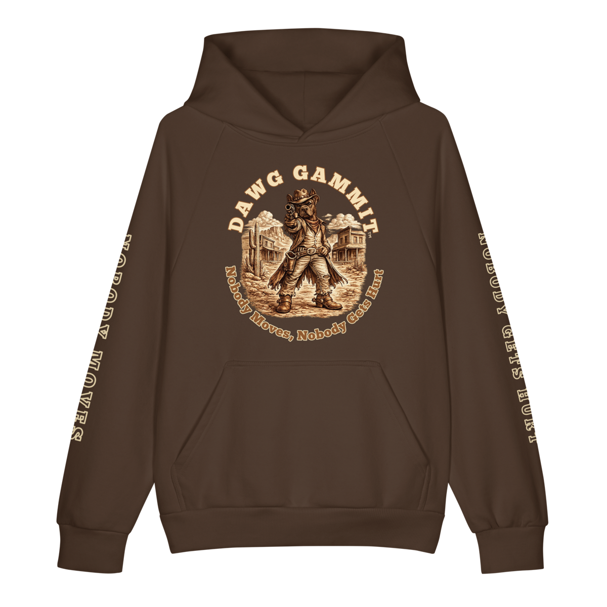 Front view of the brown DAWG GAMMIT Cane Corso Outlaw Hoodie